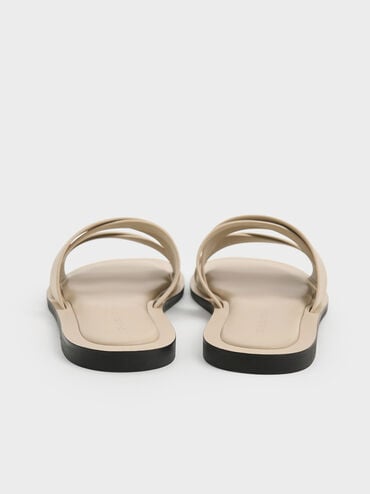 Strappy Crossover Slide Sandals, Beige, hi-res