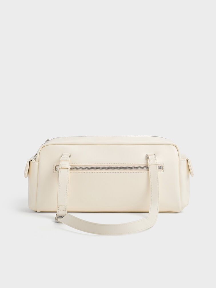 Rachel Elongated Multi-Pocket Shoulder Bag, Cream, hi-res