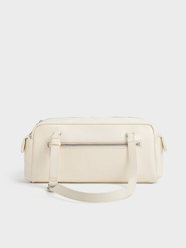 Rachel Elongated Multi-Pocket Shoulder Bag, Cream, hi-res
