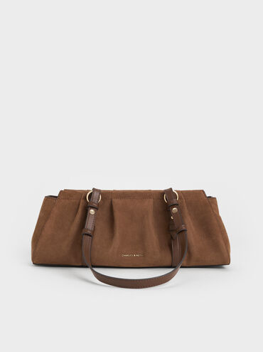 Britton Recycled Suede Elongated Shoulder Bag, Mocha Brown, hi-res