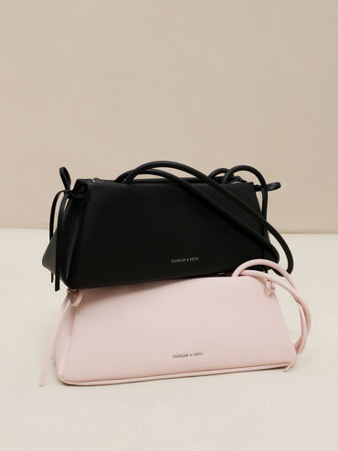Hazel Bow Elongated Trapeze Shoulder Bag, Noir, hi-res