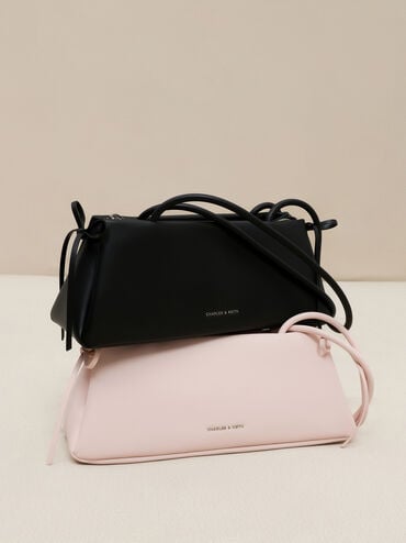 Hazel Bow Elongated Trapeze Shoulder Bag, Noir, hi-res