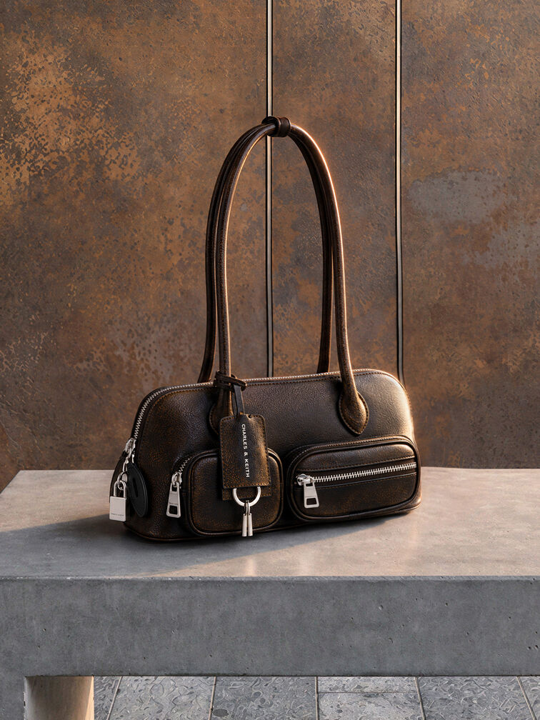 Ginevra Front-Pocket Shoulder Bag, Burnished Brown, hi-res