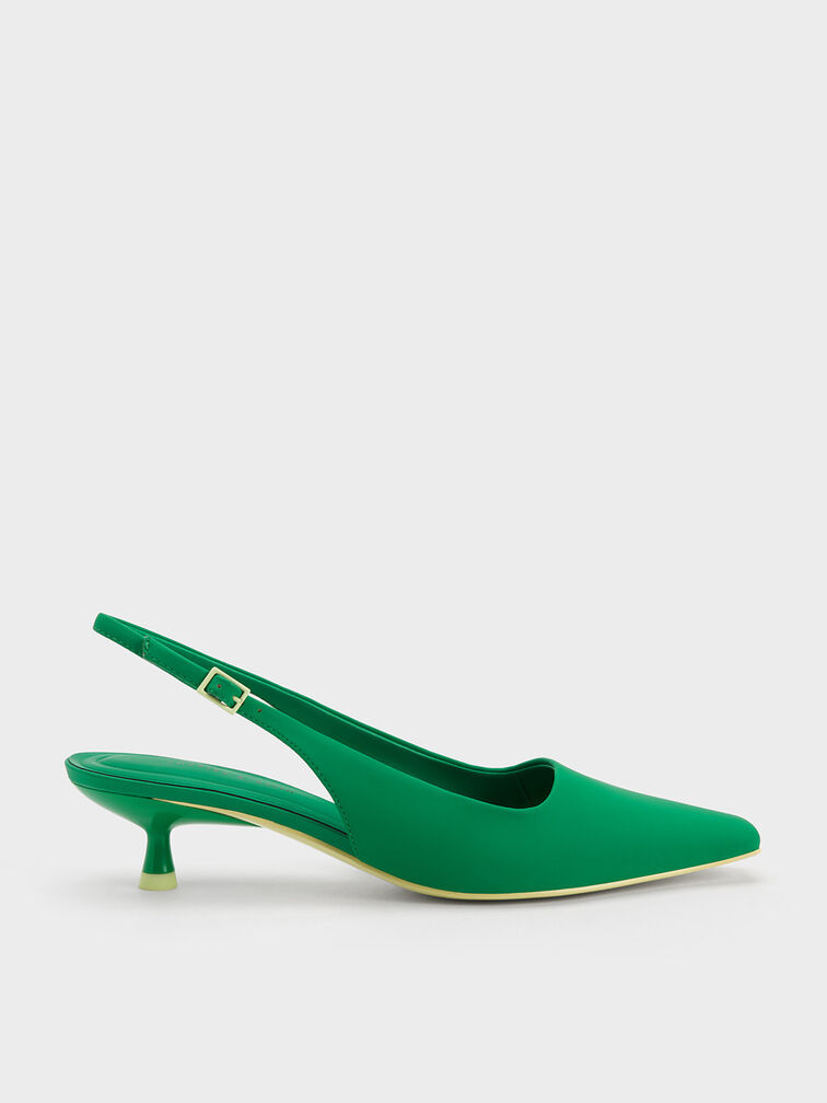 Vita Square-Toe Slingback Pumps, Green, hi-res