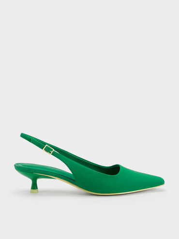Vita Square-Toe Slingback Pumps, Green, hi-res