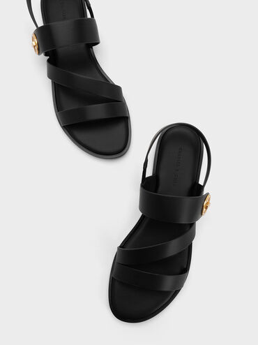 Yara Asymmetric Strappy Sandals, Black, hi-res