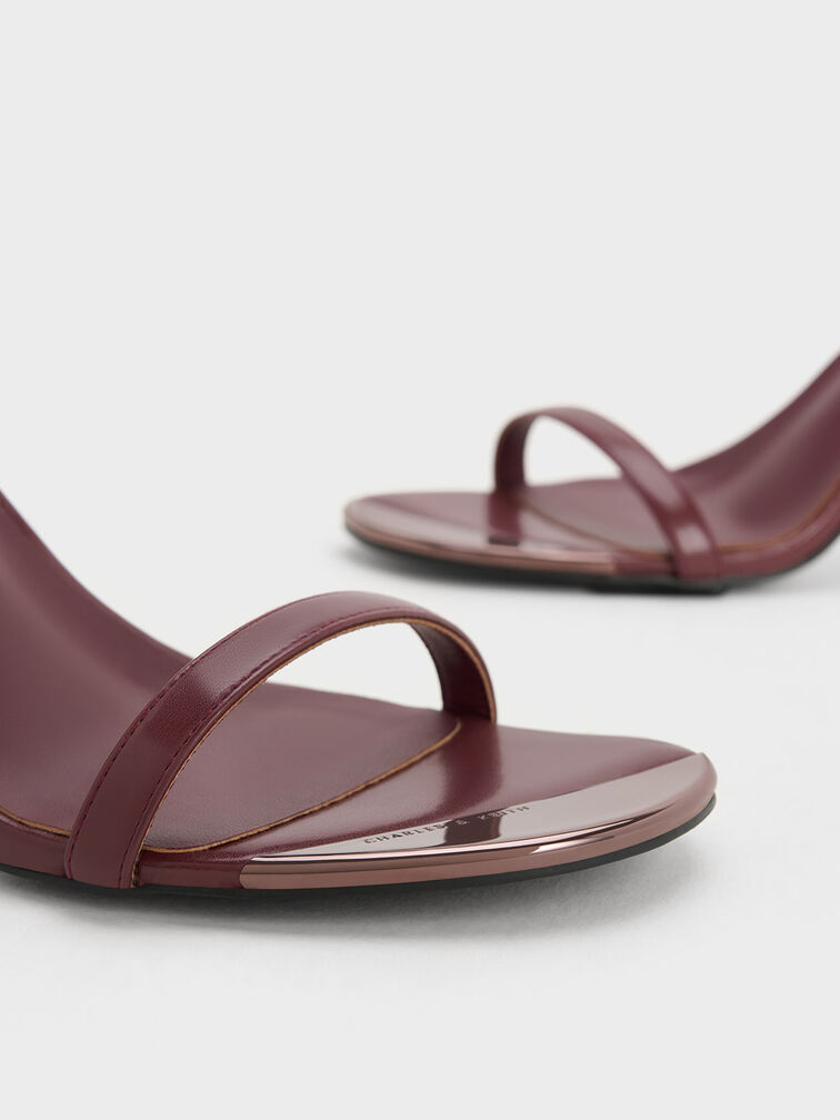 Metallic Cap Ankle-Strap Heeled Sandals, Maroon, hi-res