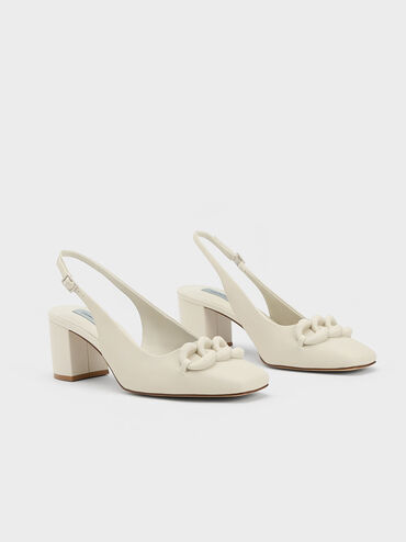 Chunky Chain-Link Slingback Pumps, Chalk, hi-res