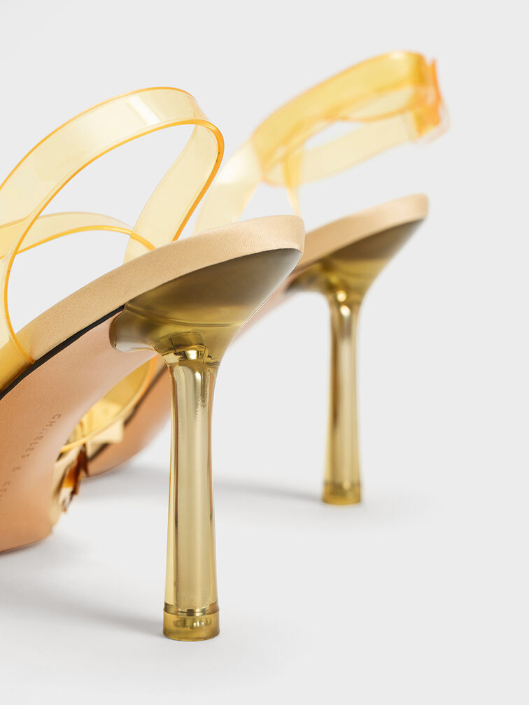 Sequinned Satin Ankle-Strap Pumps, Gold, hi-res