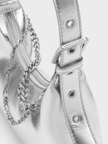 Atwood Chain-Embellished Shoulder Bag, Silver, hi-res