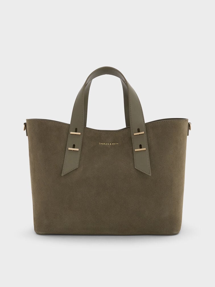 Shania Recycled Suede Tote Bag, Deep Olive, hi-res