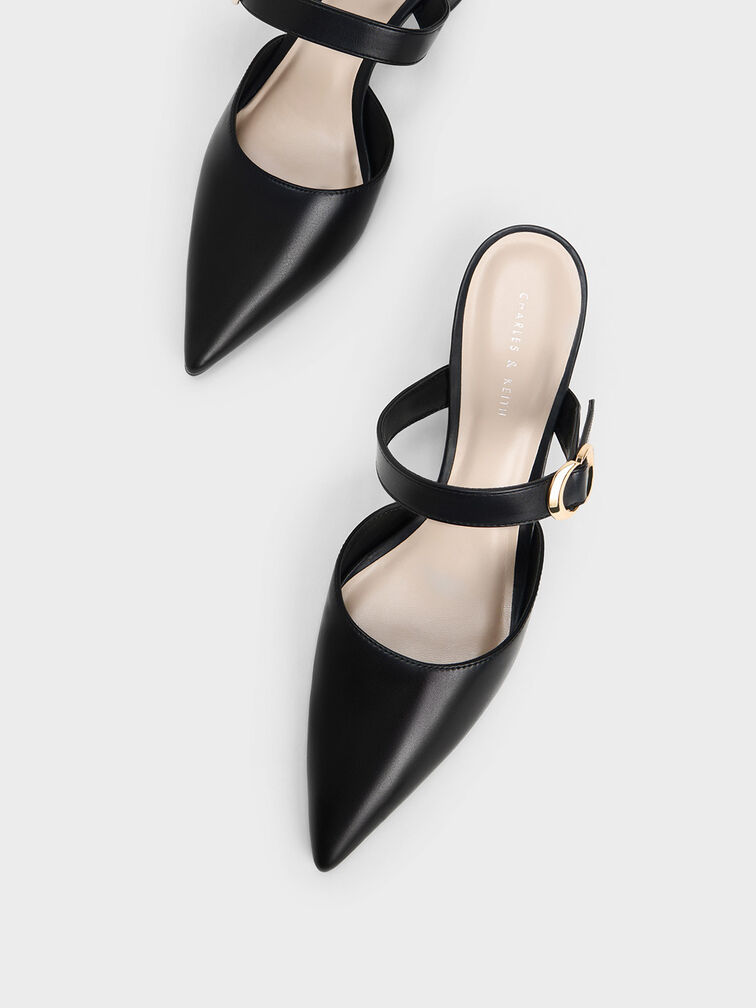 Metallic Accent Pointed-Toe Pumps, Black, hi-res