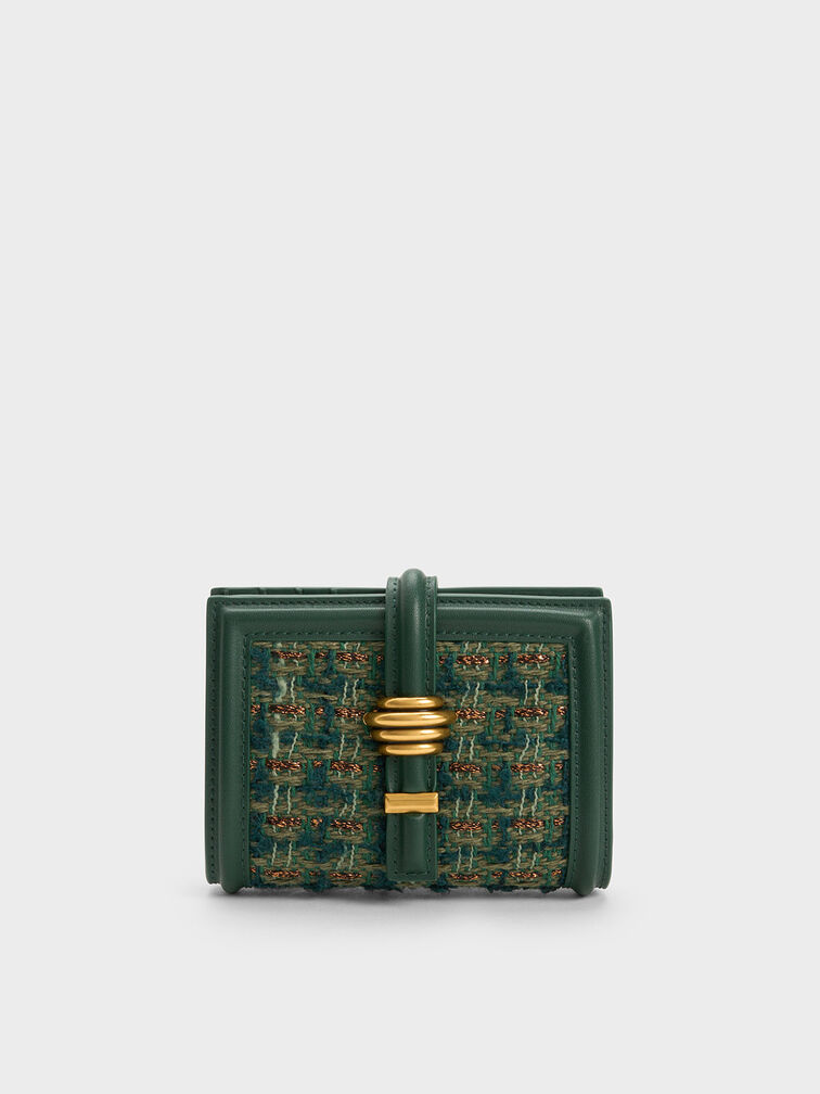 Trudy Metallic Accent Tweed Wallet, Dark Green, hi-res