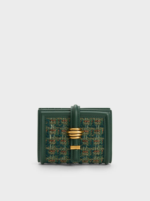 Trudy Metallic Accent Tweed Wallet, Dark Green, hi-res