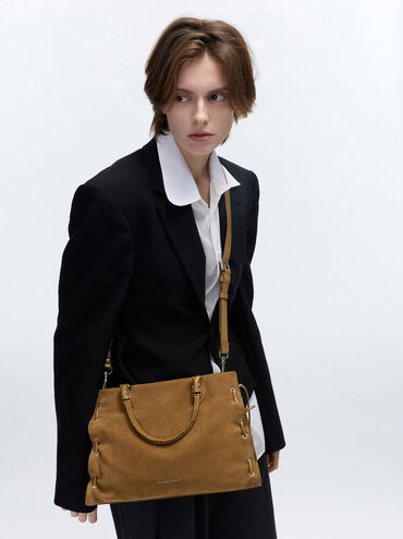 Large Nylah Grommet Lace-Up Tote Bag, Sahara Sand, hi-res