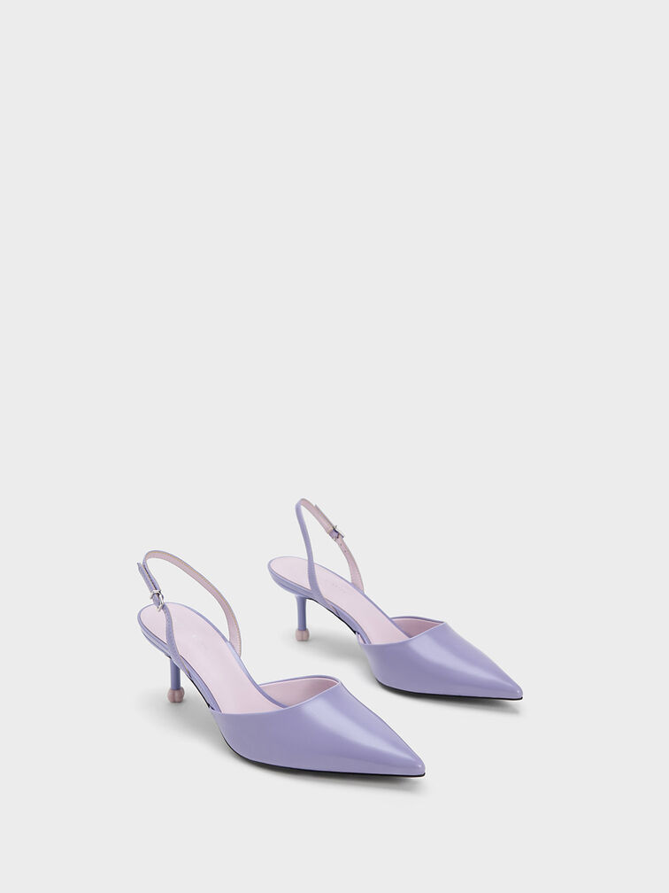 Sculptural Heel Slingback Pumps, Purple, hi-res