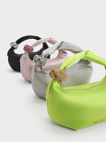 Embellished Metallic Shoulder Bag, Silver, hi-res