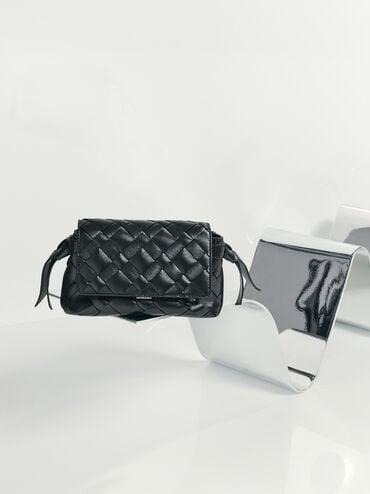 Ivette Woven Crossbody Bag, Noir, hi-res
