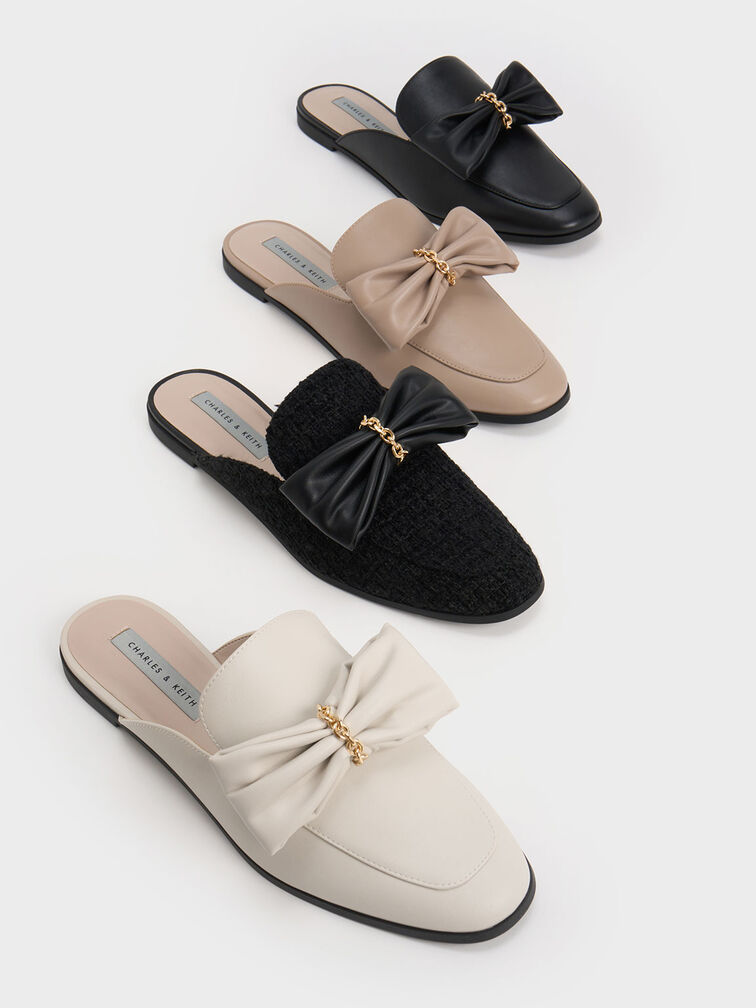 Chain-Link Bow Loafer Mules, Beige, hi-res