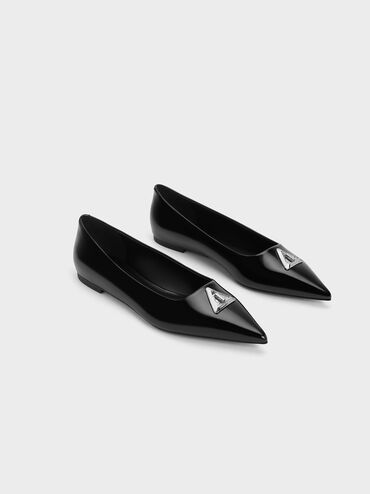 Trice Metallic Accent Pointed-Toe Flats, Black Box, hi-res