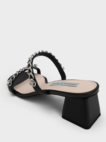 Chain-Link Block Heel Sandals, Black, hi-res