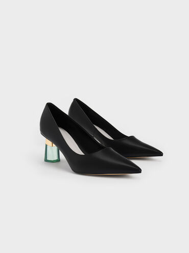 Oleana Metallic-Accent Clear Heel Pumps, Black, hi-res