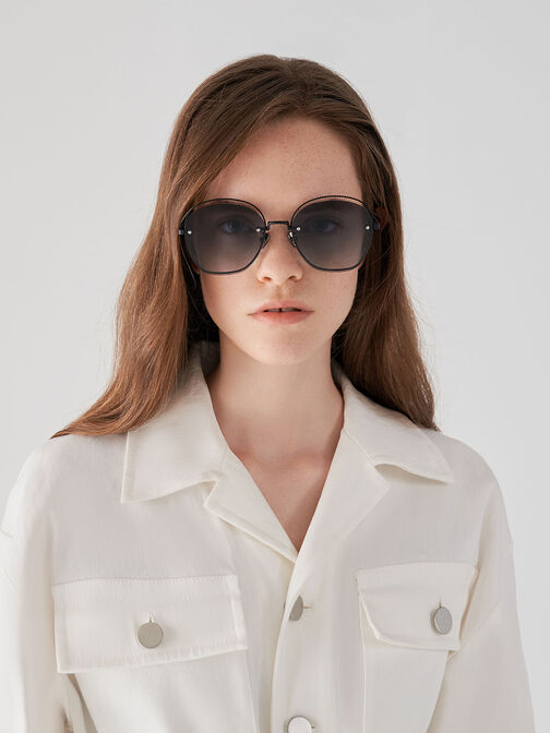 Multi-Tinted Cut-Out Butterfly Sunglasses, Matte Black, hi-res