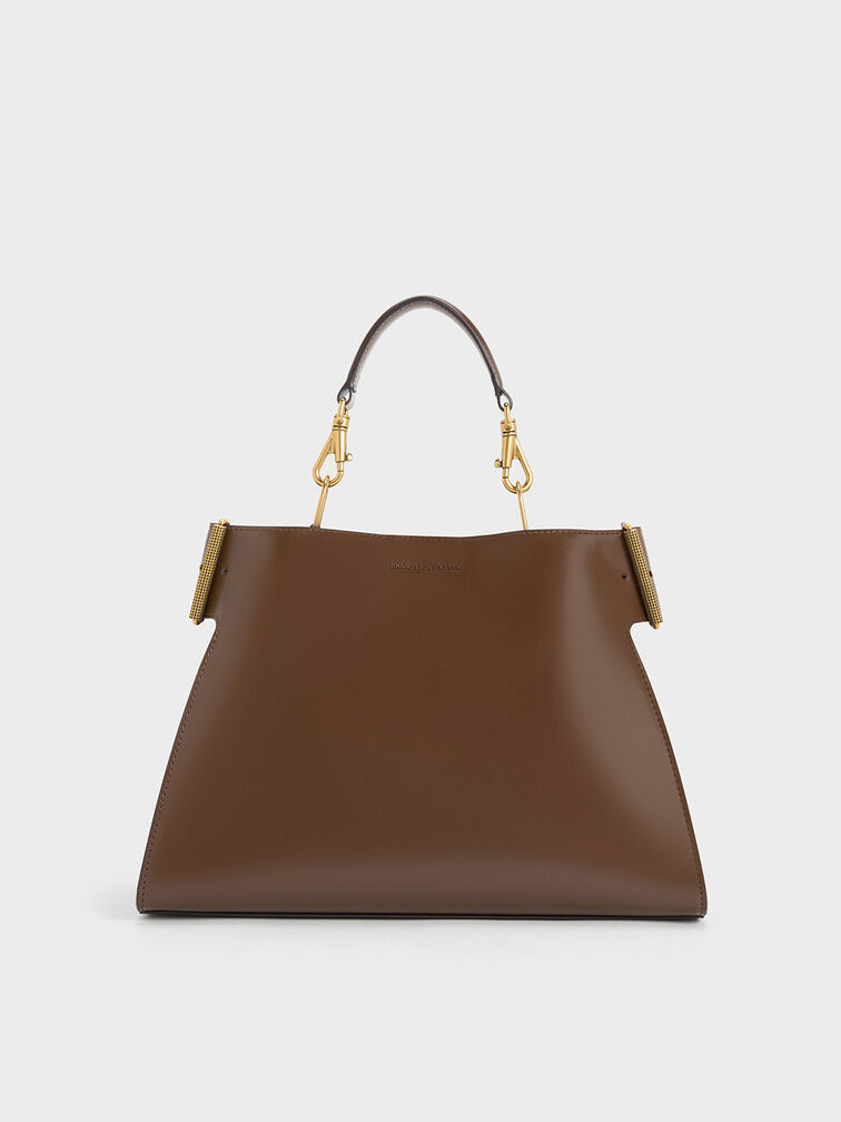 Lexie Side-Buckle Trapeze Shoulder Bag, Dark Brown, hi-res