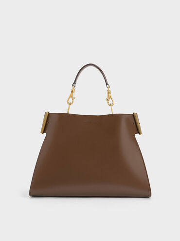 Lexie Side-Buckle Trapeze Shoulder Bag, Dark Brown, hi-res