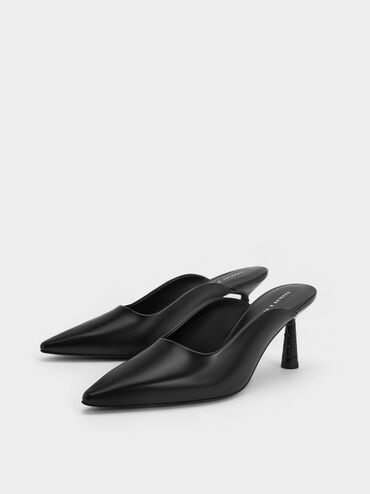 Embellished Cone Heel Mules, Black, hi-res