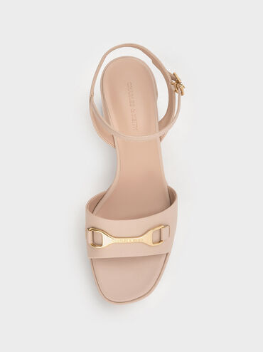 Leslie Metallic Accent Platform Slingback Sandals, Nude, hi-res