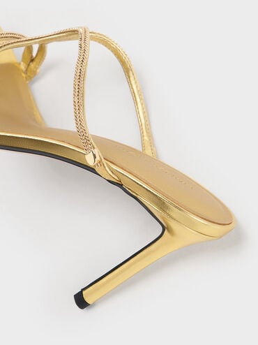 Metallic Braided Strappy Heeled Mules, Gold, hi-res
