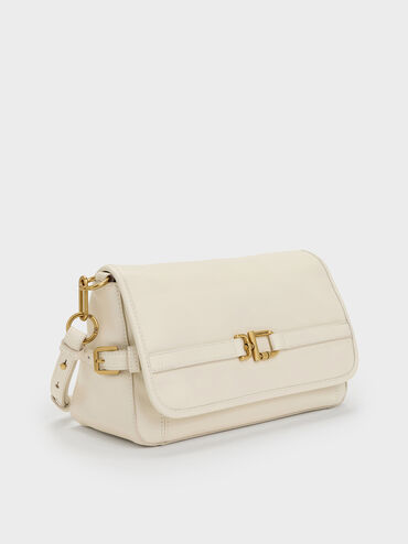 Gwynne Metallic-Buckle Belted Shoulder Bag, Cream, hi-res