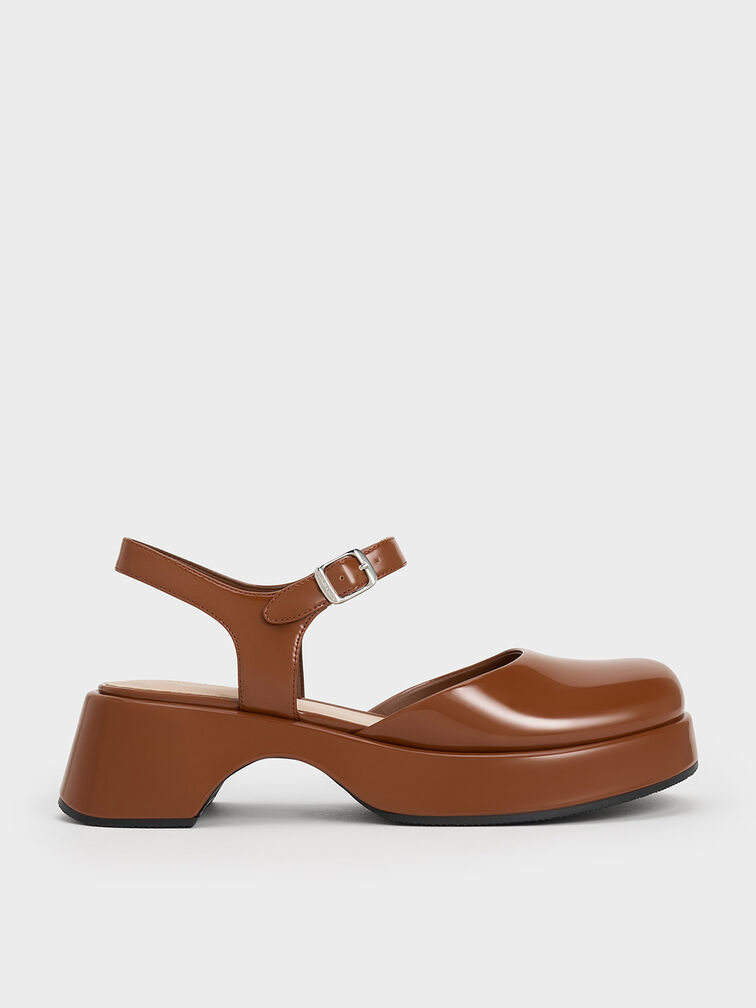 Nerina Ankle-Strap Platform Flats, Brown, hi-res