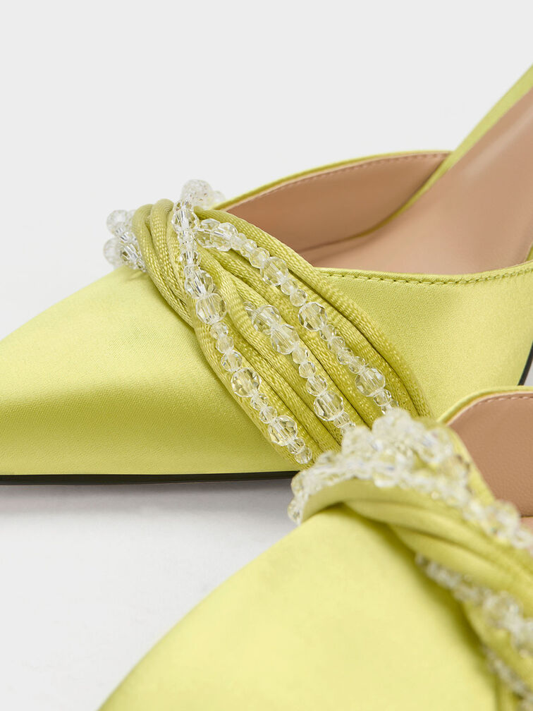 Leda Beaded Recycled Polyester Ankle-Strap Pumps, Lime, hi-res