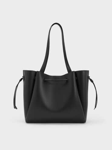 Hanya Drawstring Tote Bag, Jet Black, hi-res