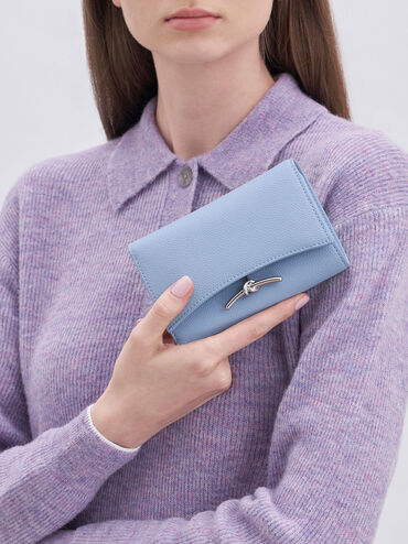 Huxley Metallic Accent Front Flap Wallet, Light Blue, hi-res
