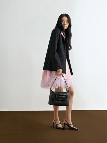 Duo Quilted Front-Pocket Hobo Bag, Black, hi-res