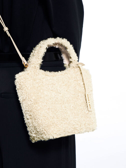 Arlys Furry Tote Bag, Beige, hi-res