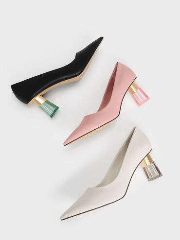 Oleana Metallic-Accent Clear Heel Pumps, Chalk, hi-res