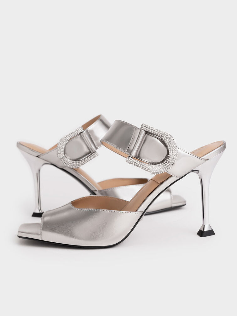 Gabine Leather Mules, Pewter, hi-res
