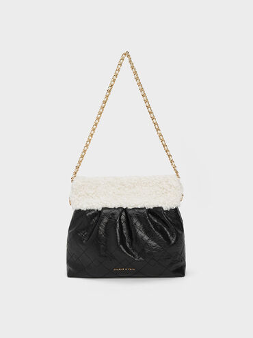 Duo Furry Chain Handle Shoulder Bag, Multi, hi-res