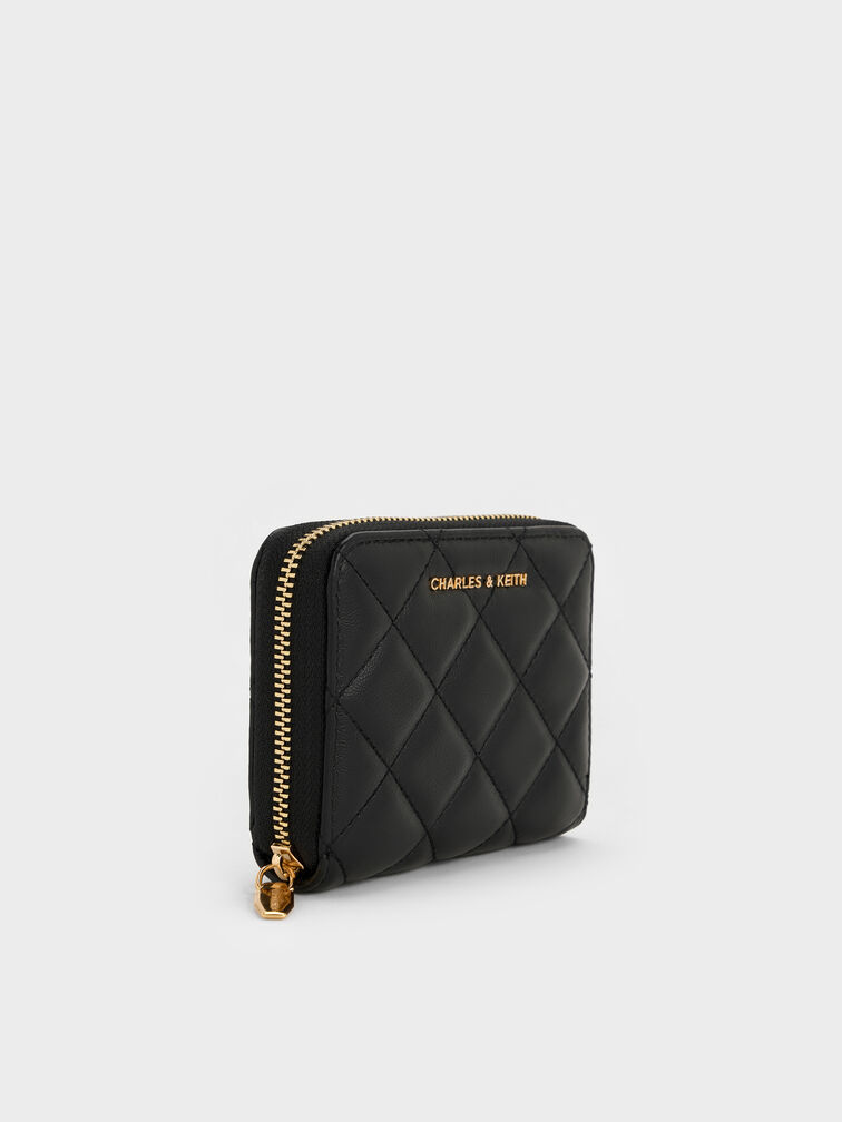 Alva Quilted Zip-Around Wallet, Black, hi-res