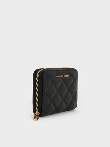 Alva Quilted Zip-Around Wallet, Black, hi-res