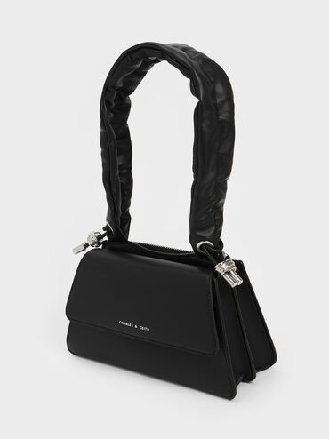 Cosette Ruched-Handle Trapeze Bag, Noir, hi-res
