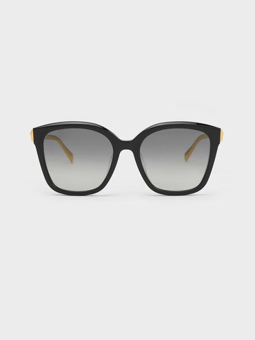 Oversized Square Acetate Sunglasses, Black, hi-res