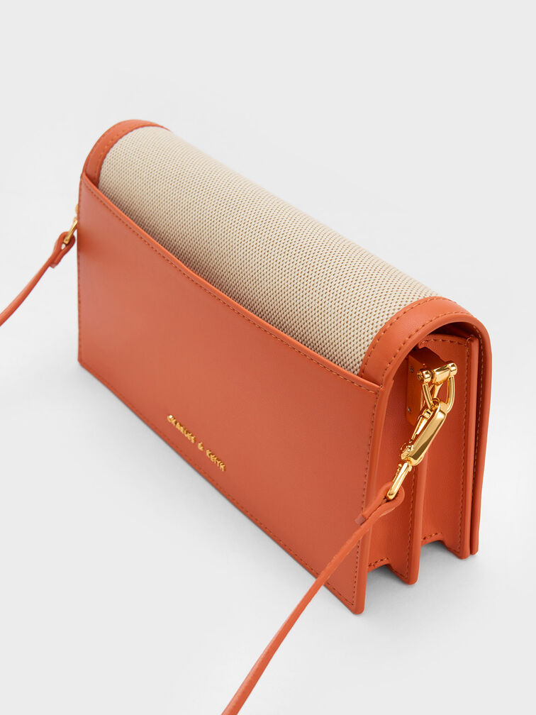 Alcott Scarf Handle Canvas Clutch, Orange, hi-res