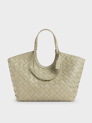 Ivette Woven Tote Bag, Pale Olive, hi-res