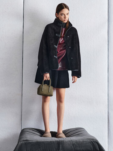 Deyna Recycled Suede Bowling Bag, Deep Olive, hi-res