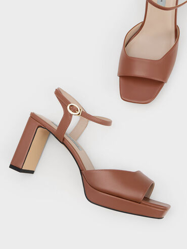 Blade Heel Platform Sandals, Brown, hi-res